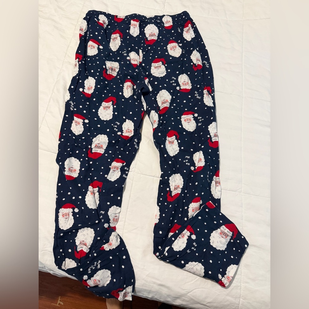 Old Navy Women’s Santa Print Pajama Bottoms - Navy and Red